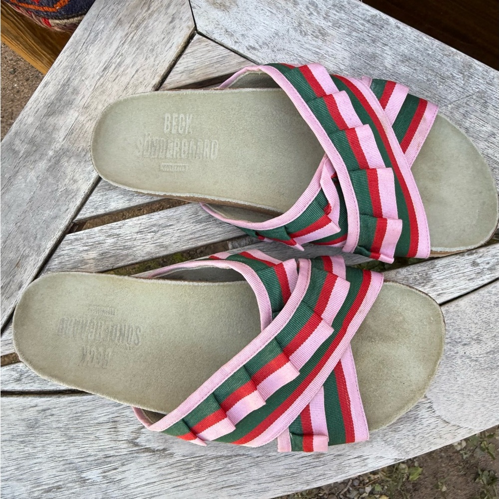 Ruffles Pink and Green Women's Sandals